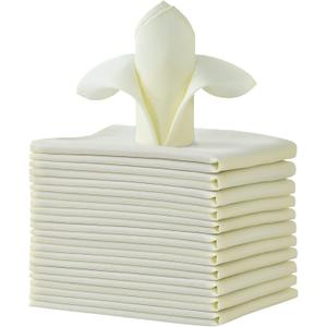 Cieltown Ivory Cloth Napkins 1-Dozen, Solid Washable Fabric Napkins Set of 12, Perfect for Weddings, Parties, Holiday Dinner (17 x 17-Inch, Ivory)