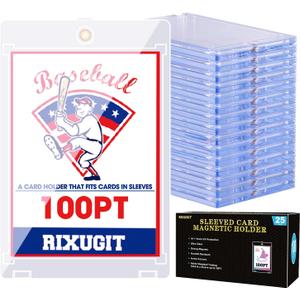 25-Pack Sleeved Card Magnetic Holders - 100pt Magnetic Card Case, Fits Sleeved Card First, One Touch Card Holder, Inner Size 2.63″×3.70″, Clear Hard Case for Trading Cards, Sports Card, Games Cards