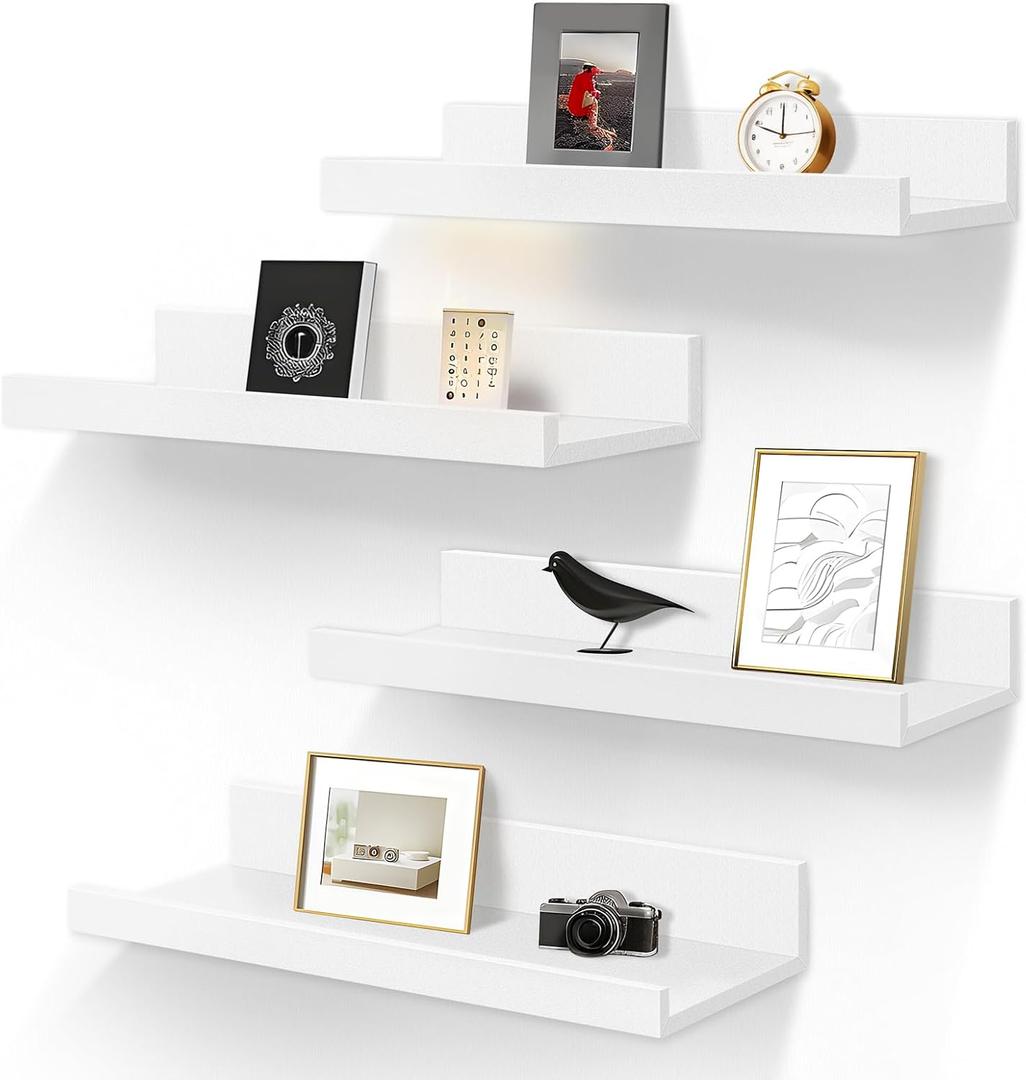 LaVie Home Floating Shelves for Wall Storage Set of 4, 15.6 Inch Picture Ledge Shelf, White Wall Shelves with Lip for Kitchen, Bedroom, Bathroom, and Living Room