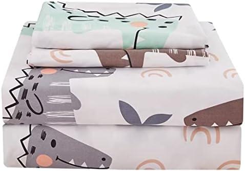 JSD Dinosaur Kids Sheet Set Twin Size, 3 Piece Palm Tree Printed Microfiber Bed Sheets Deep Pocket