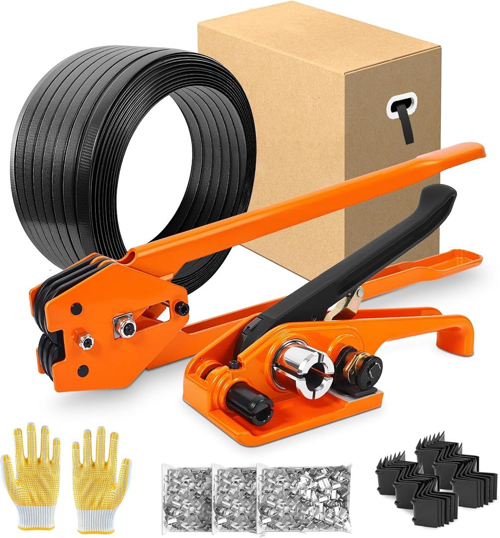 Heavy Duty Packaging Strapping Banding- Black Polyester PET Industrial-Grade, 1000' x 5/8" x 0.035" Pallet Strap Coil - 1400 lbs Break Strength