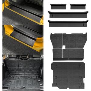 Cargo Mats with Door Sill Guards for 2018-2025 Jeep Wrangler JL Unlimited 4X4 Accessories All Weather Rear Seat Back Cover Trunk Liner Door Sill Protector for JL JLU Gas Type 4 Door(Not 4XE)