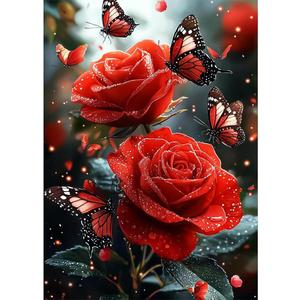 Amz Camel Diamond Painting Kit, 30x40cm Flowers and Butterfly Garden Art, Round Drill DIY Craft for Adults, Spring Nature Theme Decor Gift
