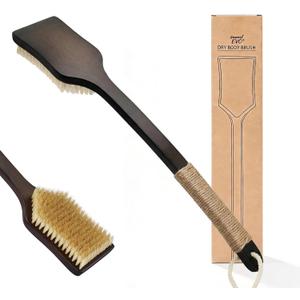 Back Scrubber Shower Brush,Dry Brushing Body Brush with 17.7 Inch Curved Long Handle, Natural Bristles for Lymphatic Drainage, Soft & Stiff Bristles  (Natural Fiber, Soft)
