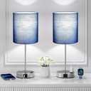 Blue Touch Lamps for Nightstand Set of 2 - Bedside Table Lamp for Bedroom with Dual USB Ports & AC Outlet, 3-Way Dimmable Lamps for Living Room Boys Room, Night Light with 5000K Daylight Bulbs