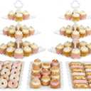 NWK 5 Piece Cake Stand Set with 2 x Large 3-Tier Cupcake Stands, 3 x Appetizer Trays, for Wedding Birthday Baby Shower Tea Party Decorations (White)