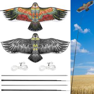 Bird Scaring Eagle Flying Kite Bird Scarer Flying Kite Crops Farm Protector Simulated Eagle Scare Device with 12.63 ft Pole for Outdoor Home Yard(Beige Gold, Beige Gray,2 Sets)