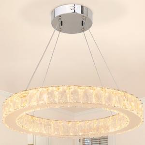 LED Chandelier, Modern Crystal Chandeliers, 17 Pendant Light 3/4/5000K Dimmable, Adjustable Height Ceiling Light Fixture for Dining Room, Stairwell, Entryway, Bedroom, ETL Listed