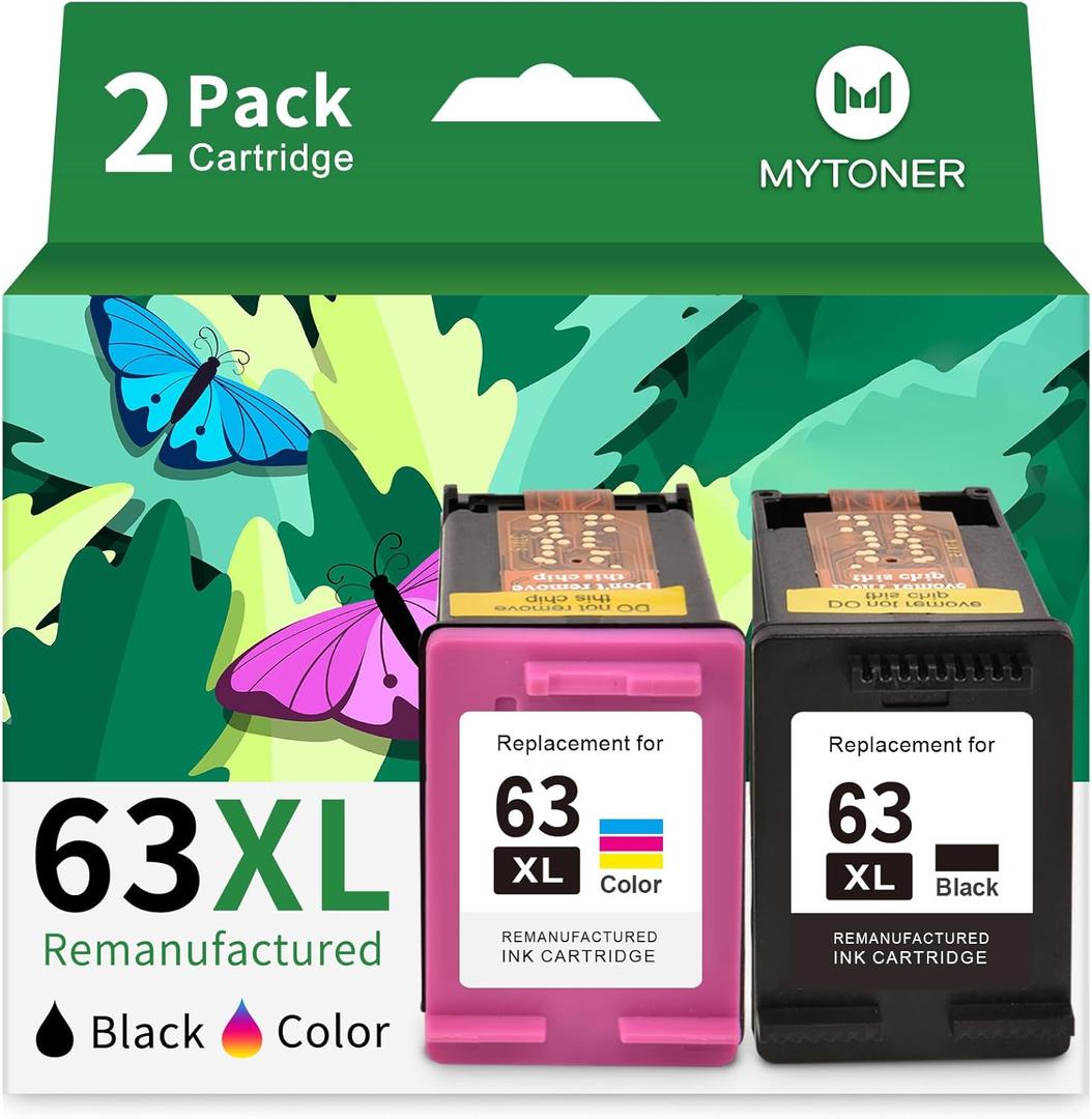 MYTONER 63XL Ink Cartridges Black and Color Replacement for HP Ink 63 63XL Ink Cartridge Combo Pack for HP OfficeJet 3830 4650 4652 4655 5255 5258 Envy 4520 4512 DeskJet 3630 3632 Printer 63 Ink