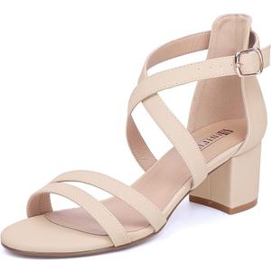IDIFU Women's Block Low Chunky Heel Strappy Sandals Open Toe Ankle Strap Dress Wedding Evening Shoe for Women Bridal 9