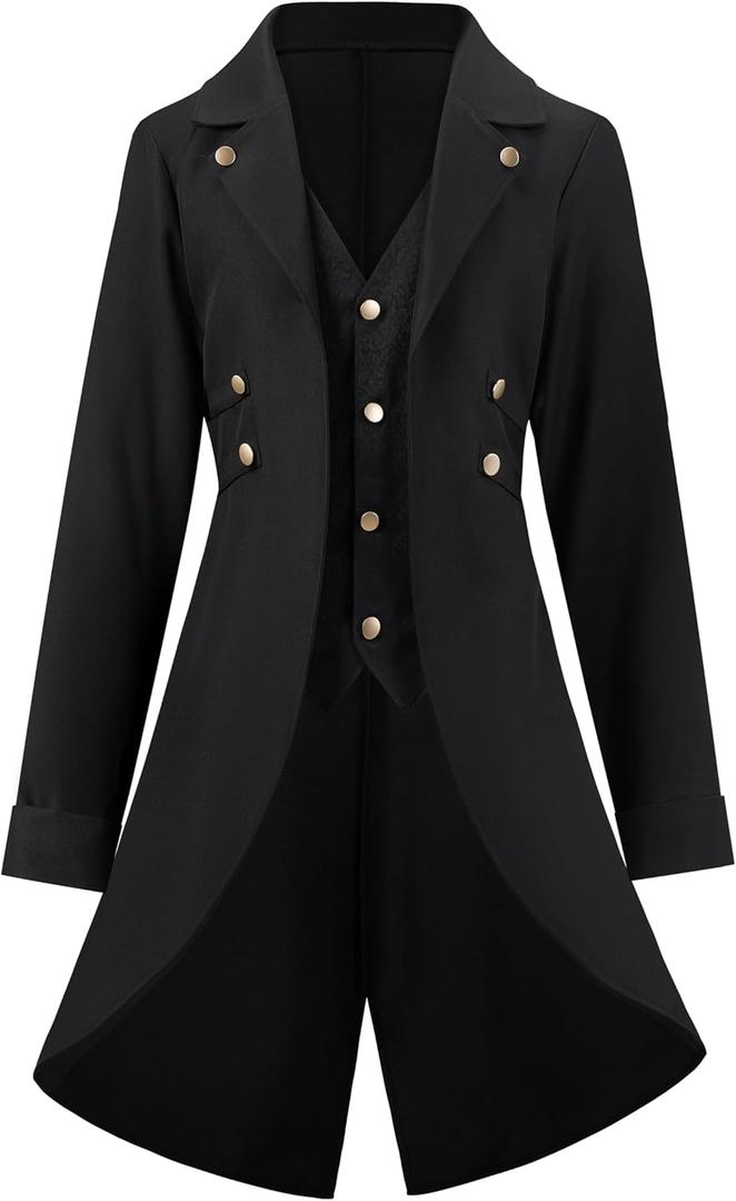 Spooktacular Creations Steampunk Costume Men, Black Gothic Men Steampunk Jacket for Halloween Cosplay Party (Large)