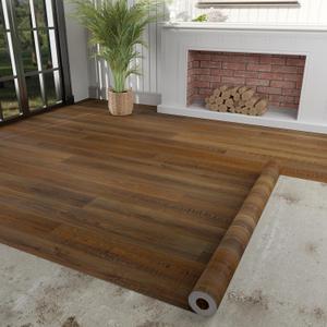 Oxdigi Vinyl Flooring Roll 107 sq.ft | 3'4"W x 32'10"L, PVC Leather-Like Linoleum Floor Covering, Waterproof Durable Heavy Vinyl, Easy to Install with Tape, Removable- No Adhesive Backing, Tan Brown
