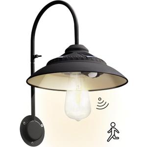 Goodeco Solar Barn Light with Motion Sensor - Metal Design Outdoor Lights - 4 High Efficiency Solar Panels with Clear Glass LED Edison Bulb, Perfect Chicken Coop Light & More (Black) (1 Pack)