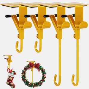 Fireplace Stocking and Garland Hanger, Garland Hanger for Door Frame, Adjustable Heavy Duty 2 in 1 Double Mantel Hangers, Holds up to 20 LBS(4-Pack)