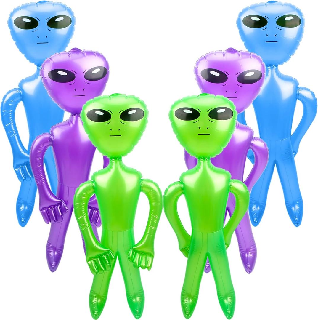 6 Pack 35 Inch Inflatable Alien Blow Up Toys for Birthday Party Favors Alien Theme Halloween Party Supplies (Green,Purple,Blue)