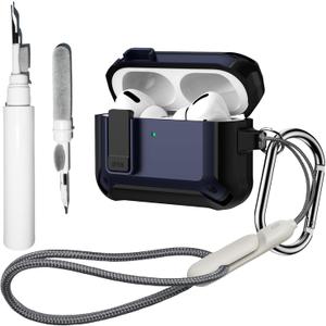 [4 in 1] Lock Case Compatible with AirPods Pro 3 with Keychain,Lanyard and Cleaning Pen Kit,Military Grade Armor Shockproof Rugged Shell Protective Cover for Women Men (blue)
