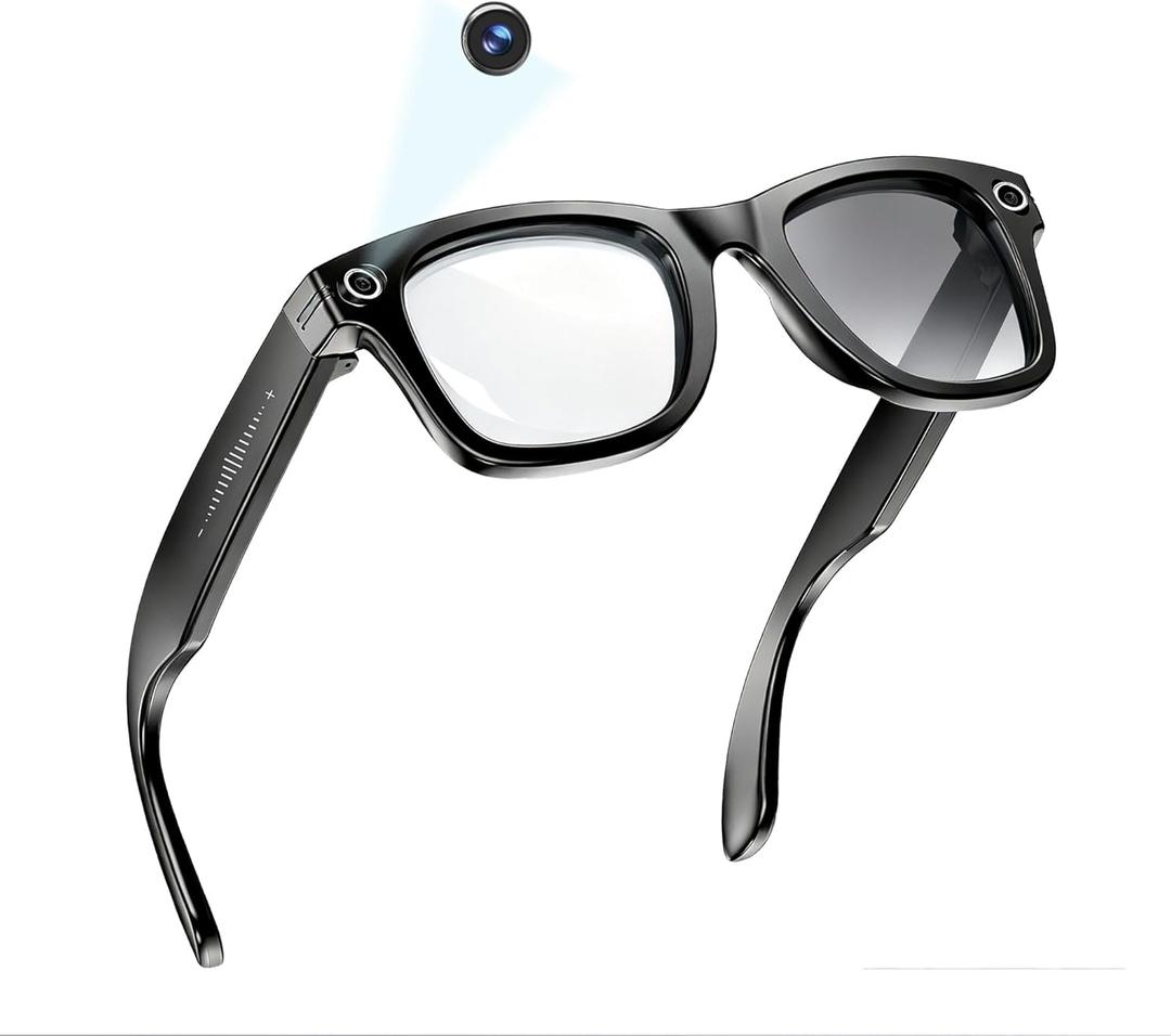 MNVOEQ AI Smart Glasses with Camera, 1080P HD POV First-Person View Video Recording and Translator, AI Object Recognition, Bluetooth Audio, 290mAh Battery, Photochromic Lenses for Sports, Travel, Work