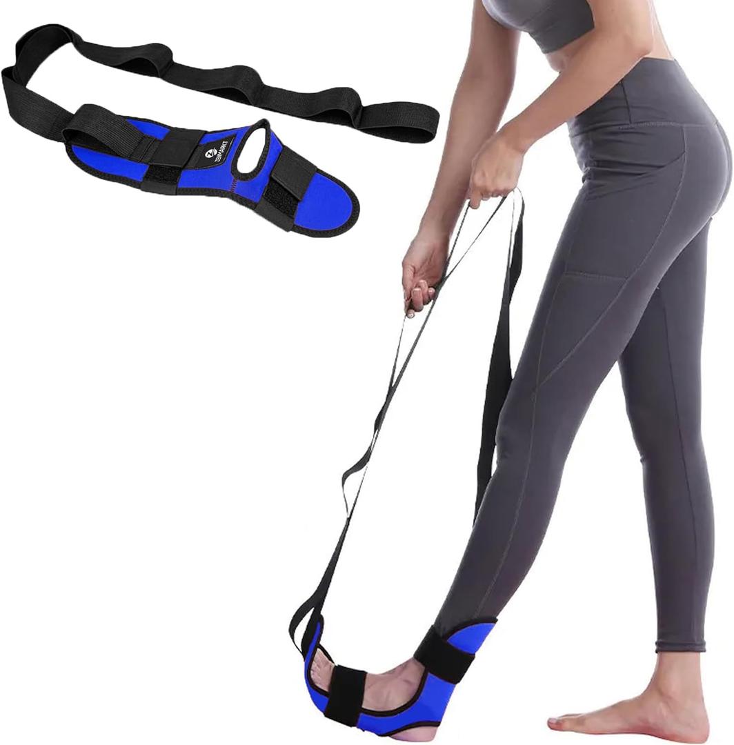 Stretch Strap with Loops for Foot and Calf - Ideal for Physical Therapy, Achilles Tendonitis Relief, and Plantar Fasciitis - Perfect for Yoga, Gymnastics, and Flexibility Training (Blue)