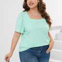 Womens Plus Size Tops Square Neck Puff Short Sleeve Loose Fit Casual Solid Summer Tee T Shirts (1X-5X)