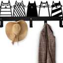 Aimery Metal Cat Coat Hooks Wall Art Decor  Chic Black Key Holder -Coat Hanger Wall Mount  Multipurpose Wall Hooks for Storage, Living Room, Hallway, Office (Black)