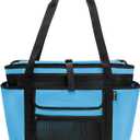 Fasrom XL Beach Tote Bag with Cooler Compartment, Large Mesh Beach Pool Bag with Wet & Dry Separation for Swim, Travel (Blue)