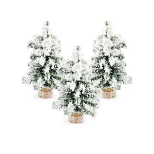 AuldHome Design Mini Christmas Trees (3-Pack, 10-Inch, Flocked); Canadian Pine Greenery Tabletop Holiday Decor