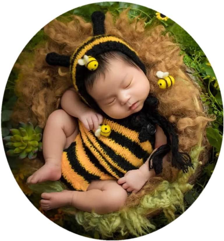 Coberllus Newborn Photography Props Outfits Girl Boy Bee Baby Photo Props Hat and Romper Mohair Newborn Photoshoot Props (Yellow)