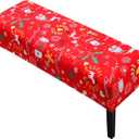 YISUN Christmas Dining Bench Covers, Stretch Printed Christmas Bench Covers, Anti-Dust Removable Bench Slipcover Washable Bench Seat Protector Cover for Dining Room, Bedroom, Kitchen (Red)