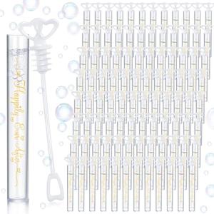 PullCrease 150 Pcs Bubble Wands Bulk for Wedding Party Mini Heart Wand with Bubble Solution for Wedding Bridal Showers Valentine Anniversary Graduation Birthday Supplies (White,Happy Ever After)