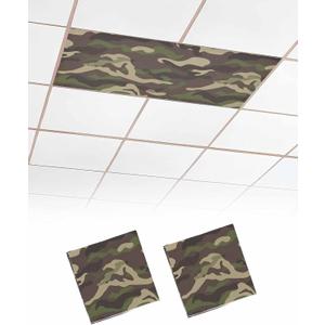 2x 2 Pack Fluorescent Light Cover for Classroom Ceiling Light, Military Camouflage Magnetic Light Cover Filters, Army Soldiers Green Light Covers for Office School Home Drop Lamp Ceiling Decor 4x2 Feet