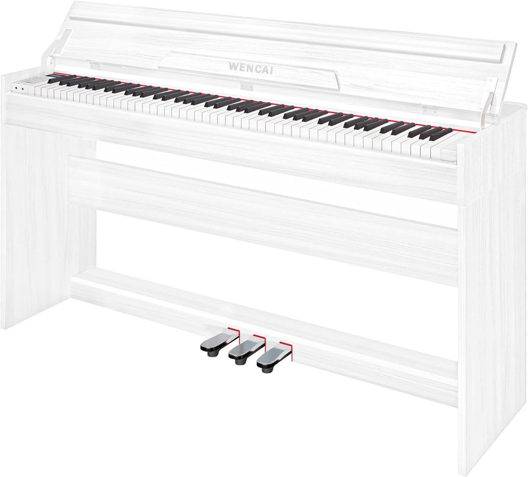 WENCAI 88 Key Electric Piano Velocity-Sensitive Keyboard, 88 Keys Home Upright Digital Pianos, Wooden Electronic Piano for Beginner Adult with 3 Pedals, Supports USB-MIDI/Wireless Connect, White