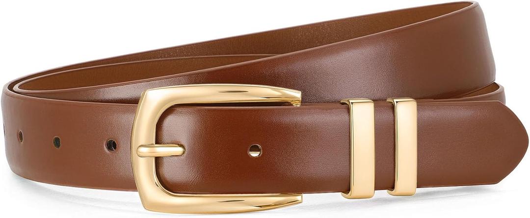 WHIPPY Women's Leather Belts for Jeans Pants Fashion Ladies Belt Gold Buckle Belts for Women (2-brown)