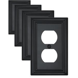 Decorative Framed Design Switch Plates Outlet Covers, Duable Metal Wall Plates (Black/1 Duplex 4 Pack)
