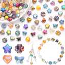 200PCS 8MM Bedazzling Irisedent Glass Beads,Star Heart Butterfly Flower Beads,Fancy Shine Mixed Colors Loose Beads for Necklace Bracelet Earring Jewelry Making, Cute Spacer Beads for Crafting & DIY