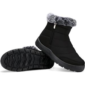 SHIBEVER Women Winter Snow Boots: Black Waterproof Walking Booties Non Slip Fur Lined Warm Outdoor Ankle Short Boot (9)