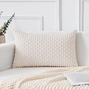 Kevin Textile 14x24 Inch Pillow Cover 1 Pack Boho Christmas Decorative Soft Striped Corduroy Lumbar Farmhouse Color Accent Rectangle Cushion Case for Living Room Couch Sofa Bed, Pure White