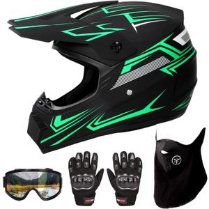 Dirt Bike Helmets, DOT Approved Green Motocross Helmet(L)