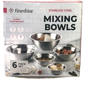 Finedine Polished Mirror Finish Nesting 6 Piece Stainless Steel Mixing Bowl Set