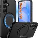 Gritup for Samsung Galaxy S25 Case [Compatible with MagSafe Accessories]:2 Pcs HD Screen Protectors,Built-in Kickstand,Dual Layer Shockproof,Camera Guard,Velvet Touch,S25-Black