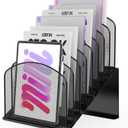 Inclined Desk File Organizer Metal Desk Magazine Folder Holder with 8-Section Vertical Compartments Rack File Organizer for Office, Home, School, Black