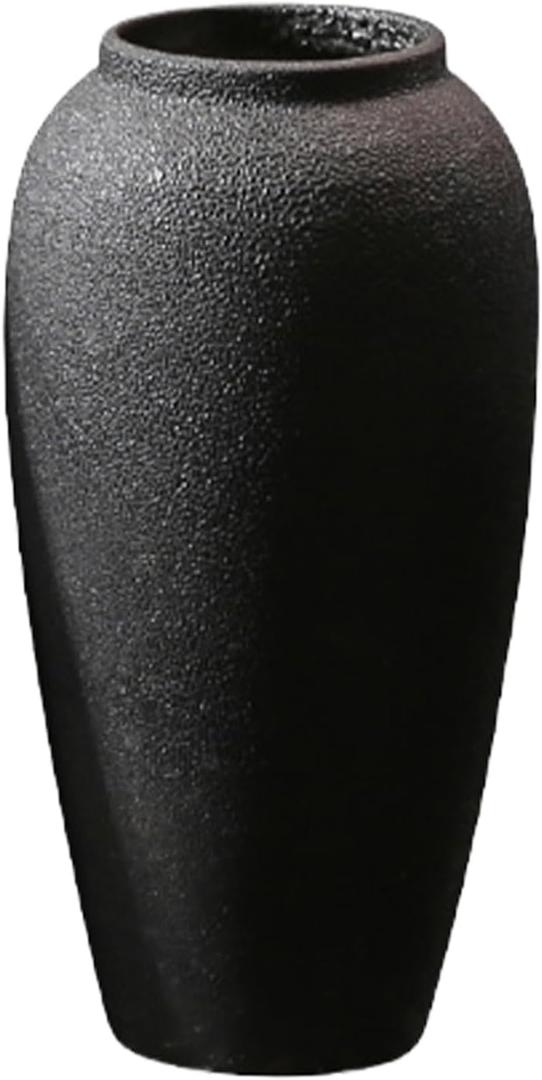 Black Matte Ceramic Dried Flower Decoration Vase, Ceramic Floor Vase Large Rustic, Hand Frosted Black Clay Jar Planter for Modern Home Centerpieces Shelves Decor Living Room Floor (Size : C-13.8x6.7i