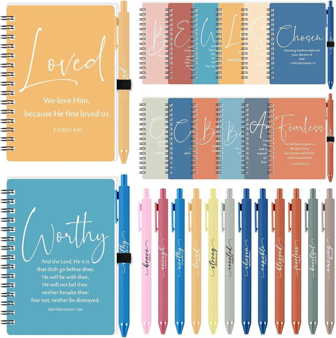 Kosiz 36 Sets Easter Christian Gifts Bulk Inspirational Prayer Journals with Pens A6 Spiral Bible Notebook Religious Gift for Mother Day Women Men Church Members Bible Study Groups (Bright Color)