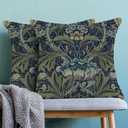 BETGINY Vintage Floral Boho Pillow Covers 20x20 Inch 2 Pcs, Navy Blue Green William Morris Flower Decorative Throw Pillows,Rustic Botanical Outdoor Decor Pillowcase Linen Cushion Cover for Couch Sofa
