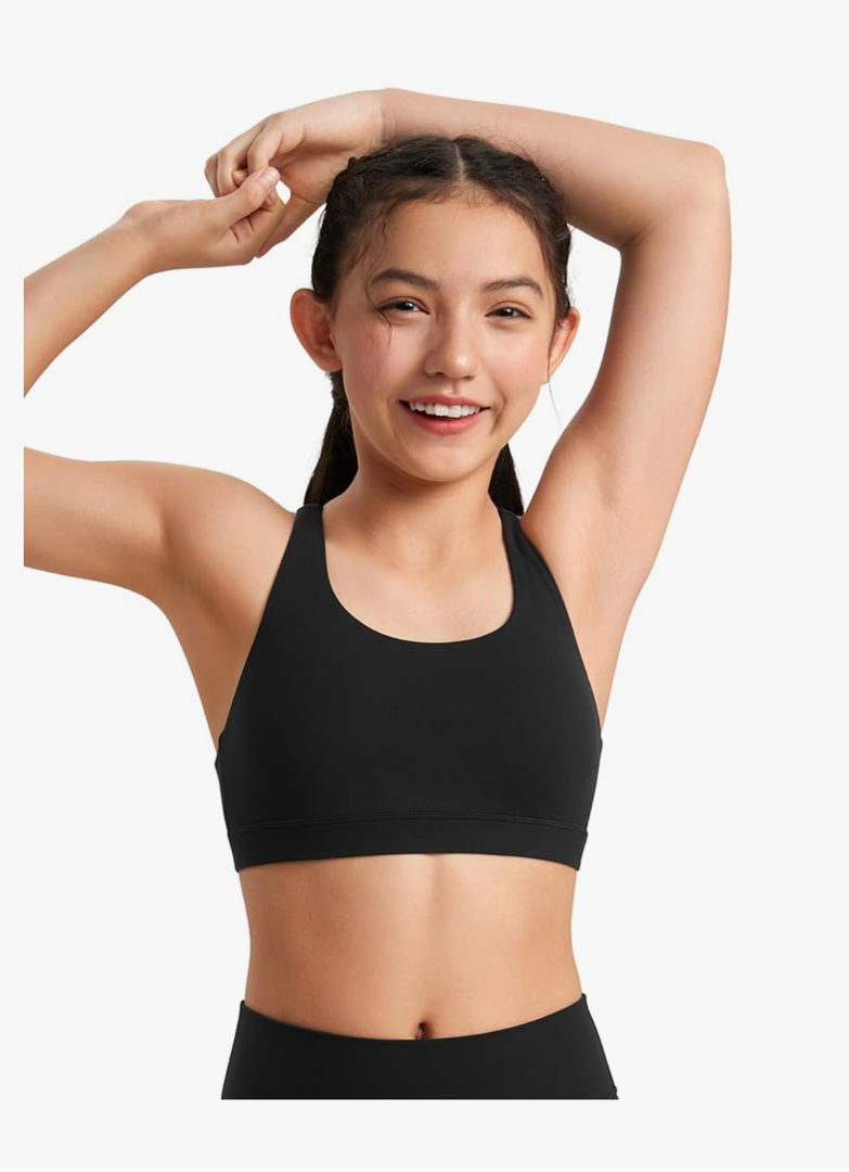 Hanes Girls Butterluxe Training Bra - Strappy Scoop Neck for Teens Kids Yoga Sports Comfort Dance Crop Top, Size S