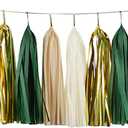 Shiny Tassel Garland Tissue Paper Tassel Banner,Table Decor,Tassels Party Decorations Supplies for Wedding,Birthday,Bridal/Baby Shower,DIY Kits,Pack of 20 - (Green/Beige/Gold/Khaki)