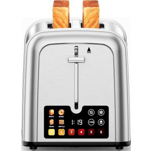 Touch Screen Toaster 2 Slice Retro Stainless Steel,Best Prime 2 Slice Toaster Wide Solt with 6 Shade Settings, Perfect for Waffles, Bagels and More 238TCB(Two slice)