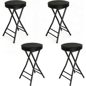 Gluck Plants Folding Stool,24 Inch Foldable Portable Collapsible Height Bar Stool Chair,4PCS Adult Tall Leather Padded Chair for Kitchen Living Room Garden Camping Fishing
