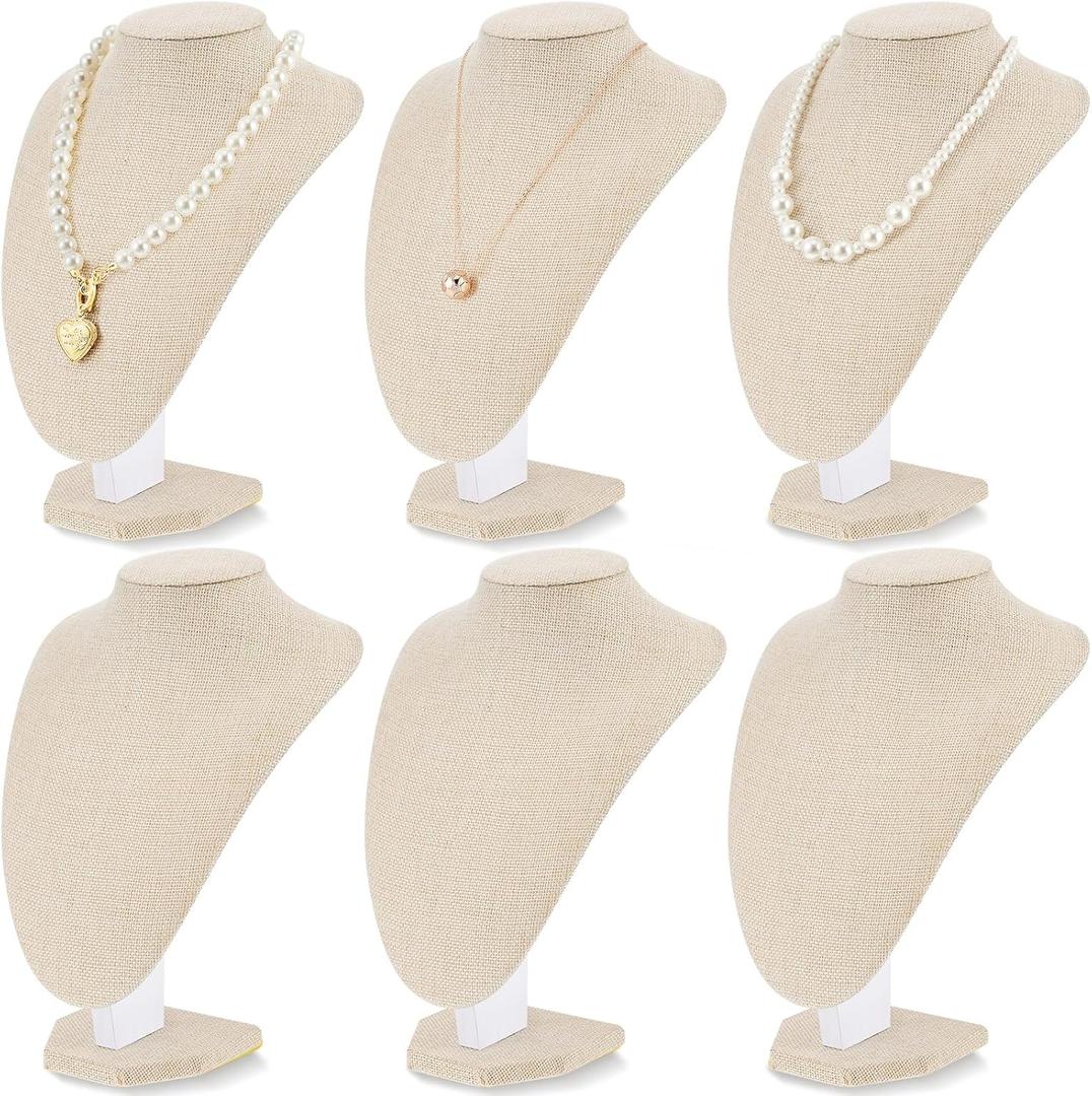 6 Pcs Necklace Display Stand Necklace Holder Jewelry Bust Display Stands for Selling Home Store Trade Shows Photography Props Retail(Flaxen,Linen)
