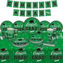 Graduation Party Supplies Gatherfun Graduation Party Dinnerware Set Green Disposable Paper Plates Napkins Cups Tablecloth Banner for Congrats Grad Party Decorations, Serve 25