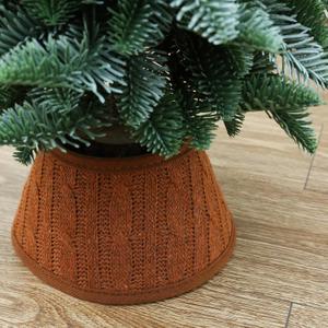 Slsxip 7.5 Inch Knitted Christmas Tree Collar, Rustic Mini Tree Skirt Base Cover for Small Tabletop Trees, Holiday Home Decor,Brown